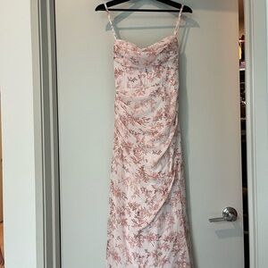 Azazie Blush Pink Floral Strapless Maxi Dress
